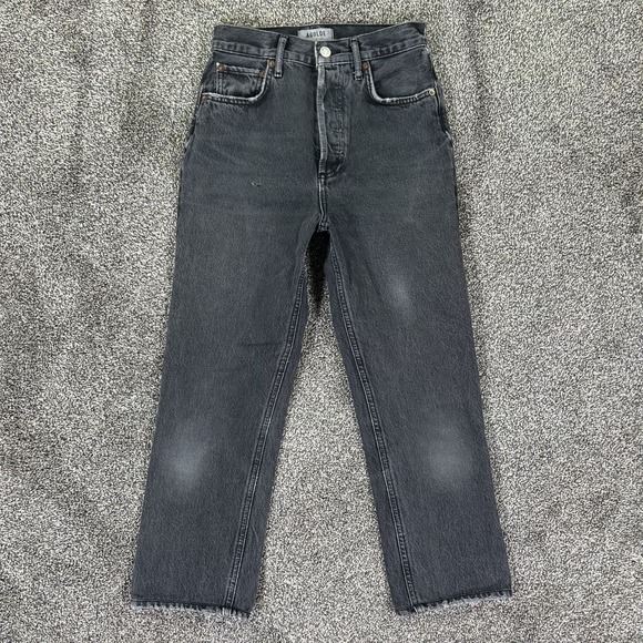 Agolde‎ 90s Pinch Waist High Rise Button Fly Grey Black Denim Jeans Womens 23